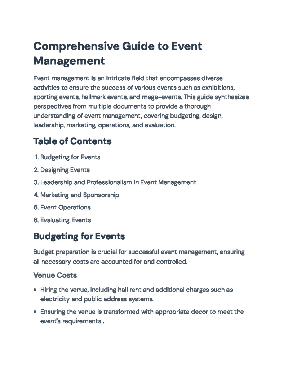 Event Management Framework: Budgeting, Planning & Risk Analysis - Studocu