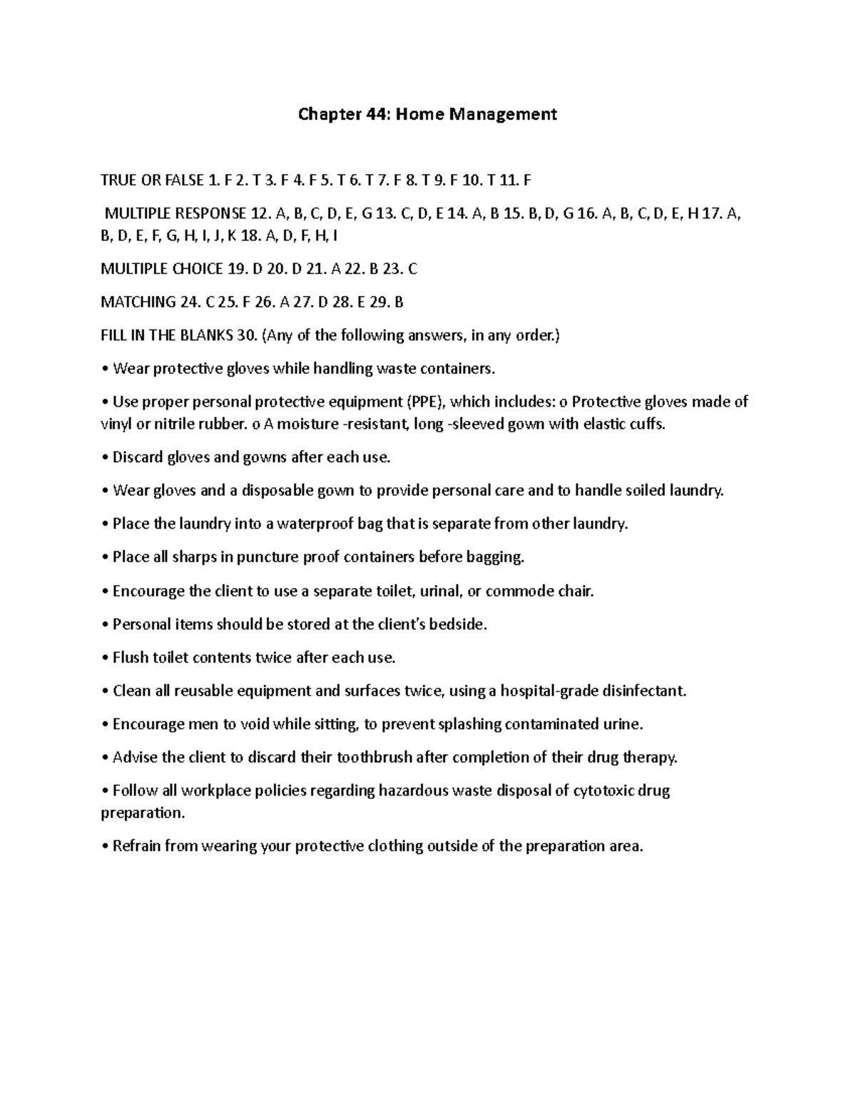 Chapter 44-WB Home Management Answers & Practice Questions - Studocu