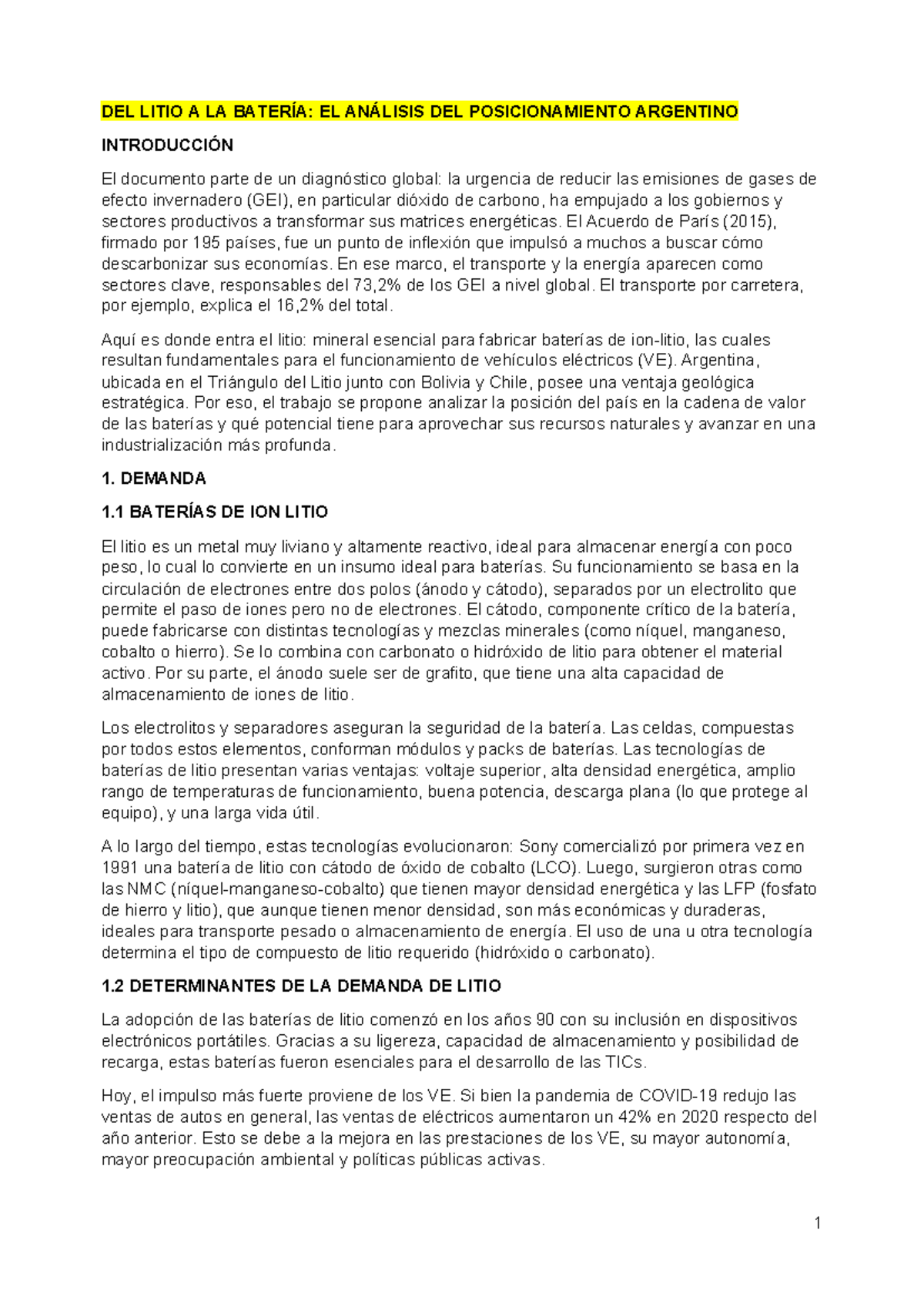 Análisis del Posicionamiento Argentino en la Cadena de Valor del Litio ...
