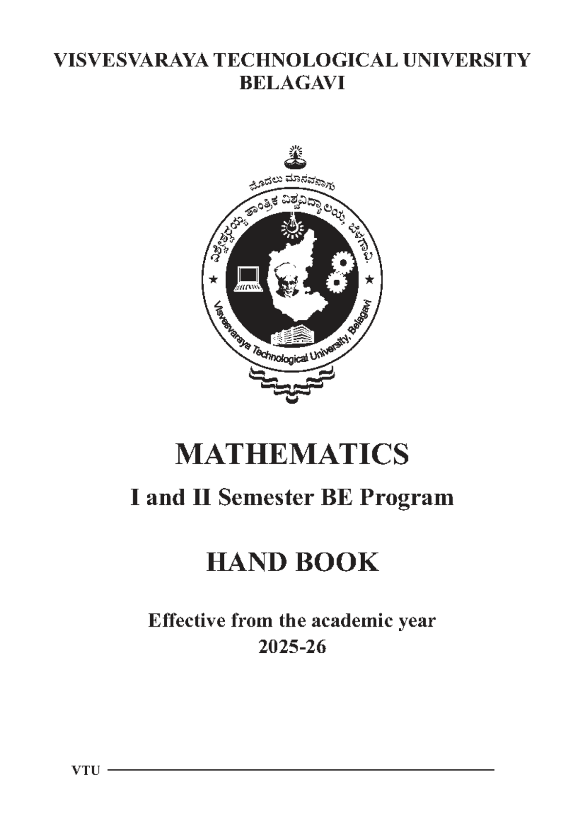 VTU Mathematics Handbook for I & II Semester BE Program 2025-26 - Studocu