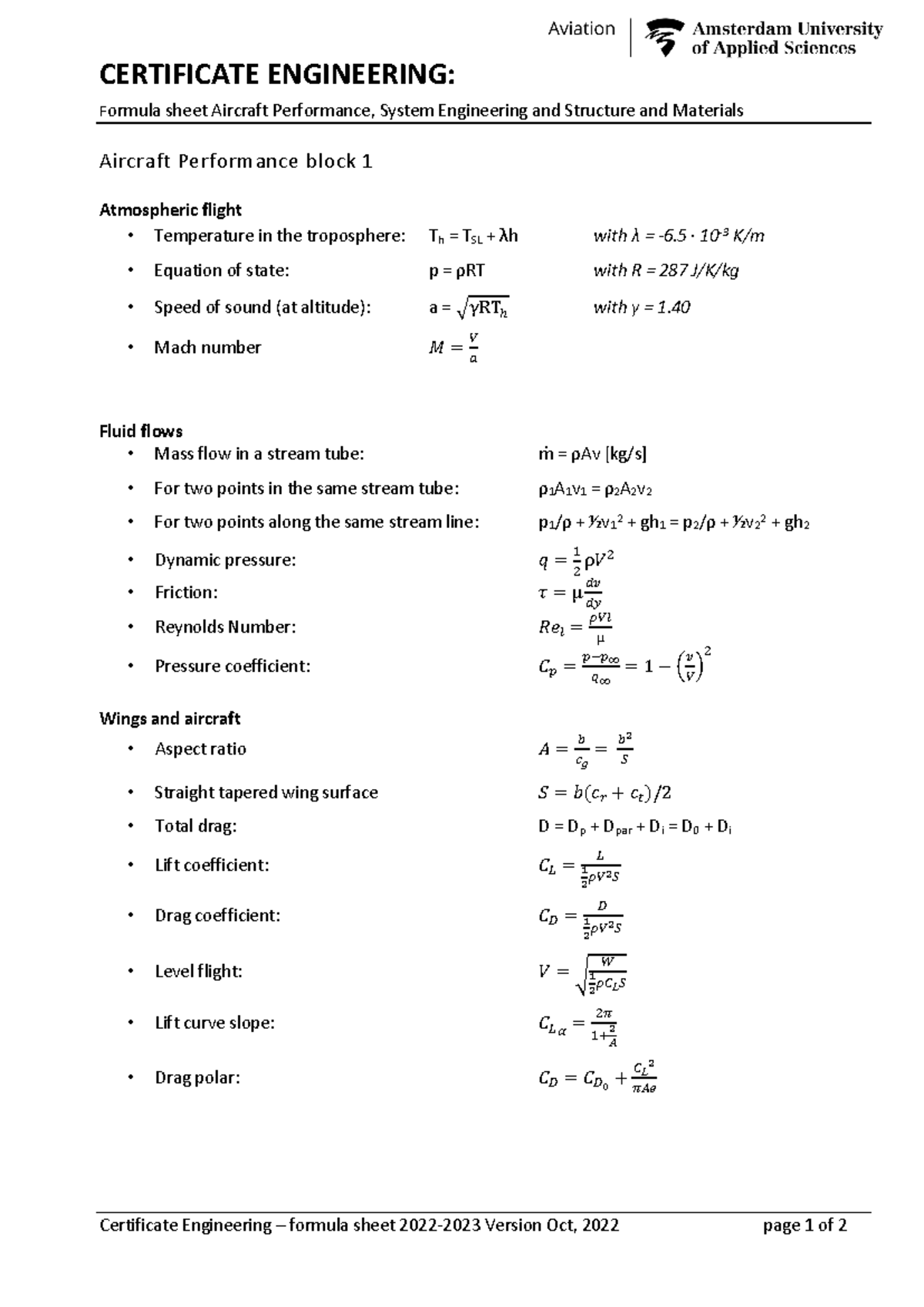 B1 - Certificate ENG: Aircraft Performance & Systems Formula Sheet ...