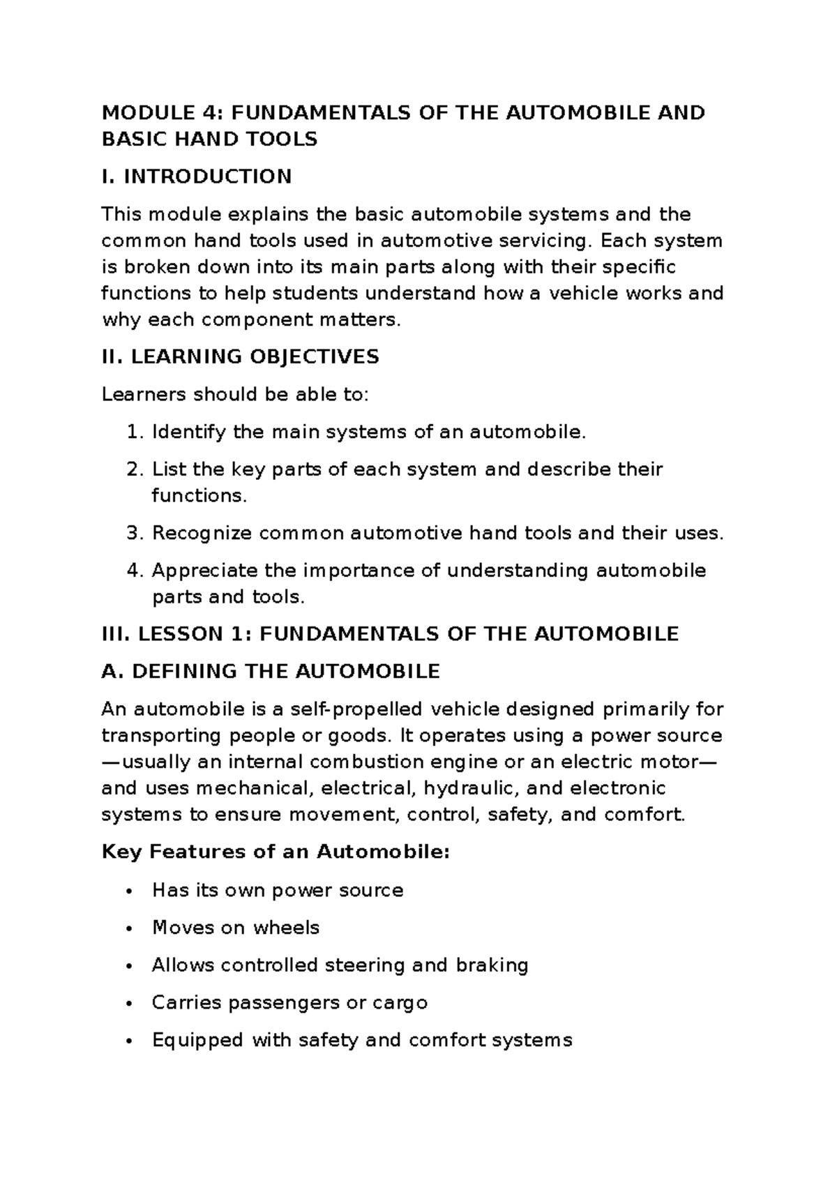 Automotive Module 4: Fundamentals of Automobile Systems & Tools - Studocu