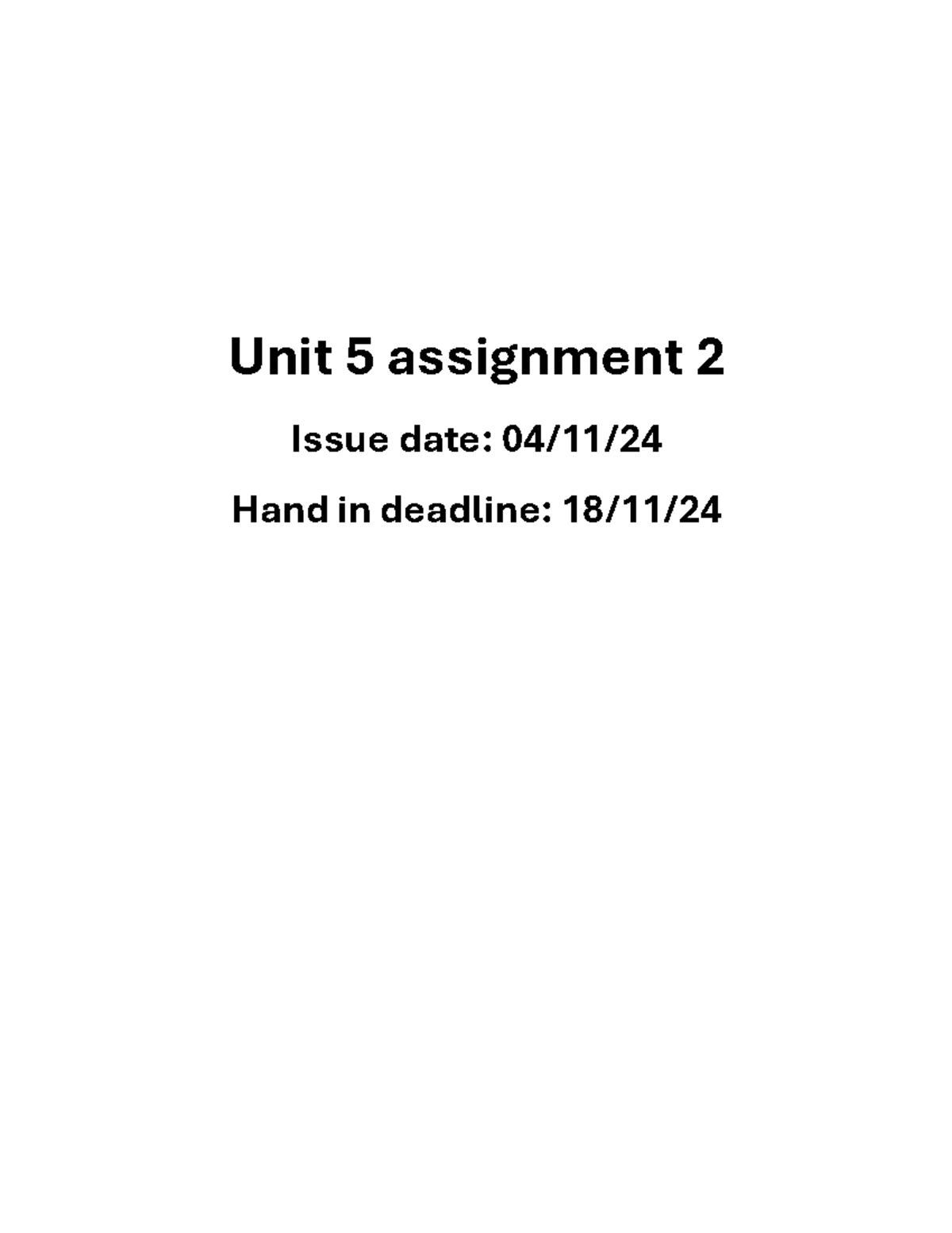 Unit 5 assignment 2 - merit - Unit 5 assignment - Issue date: 04/11 ...