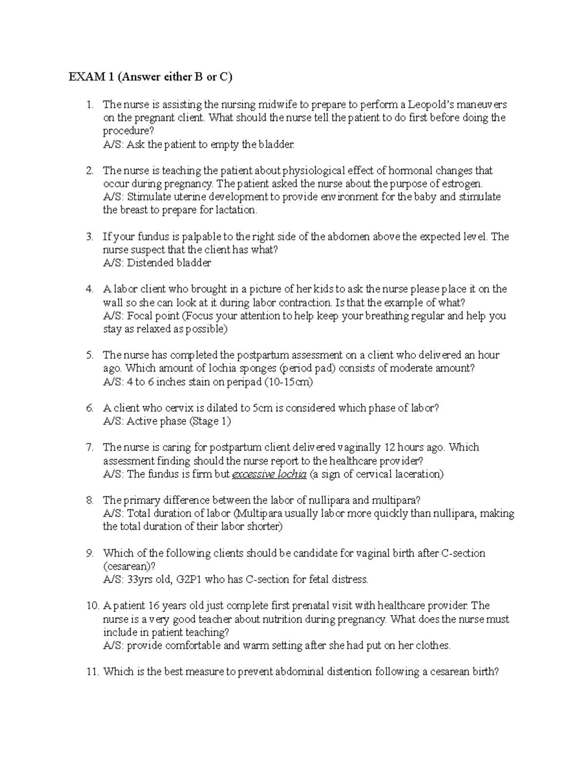 EXAM 1 - Key Questions for Nursing 101 by Prof. Clerie - Studocu