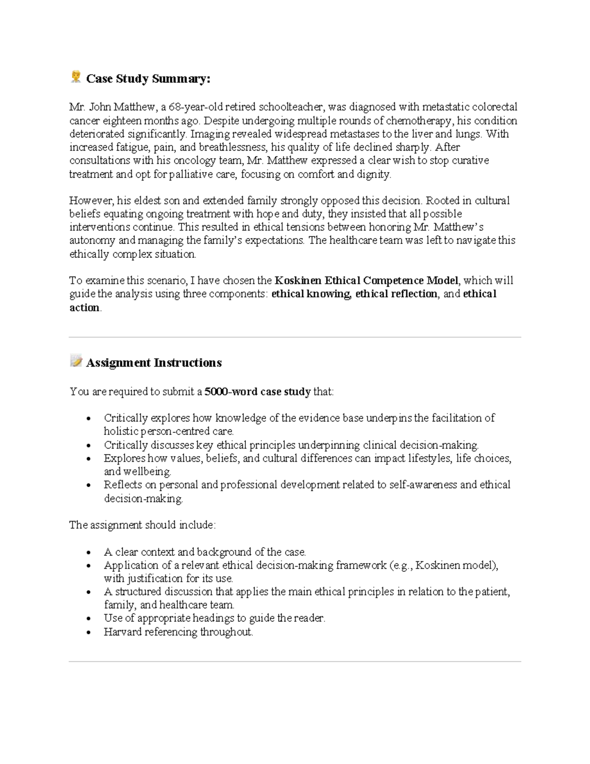 Case Study Analysis: Ethical Dilemmas in Palliative Care (NUR 301 ...