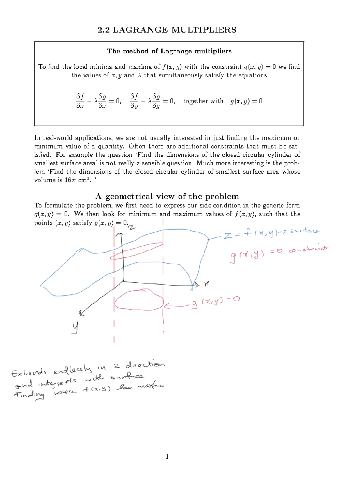 2.2 Lagrange Multipliers: Finding Local Extrema with Constraints - Studocu