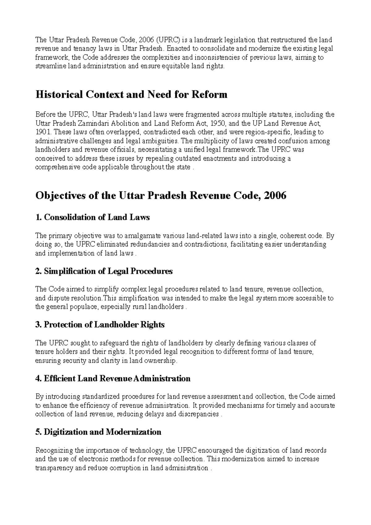 UPRC 2006: Objectives and Reforms in Land Law Administration - Studocu