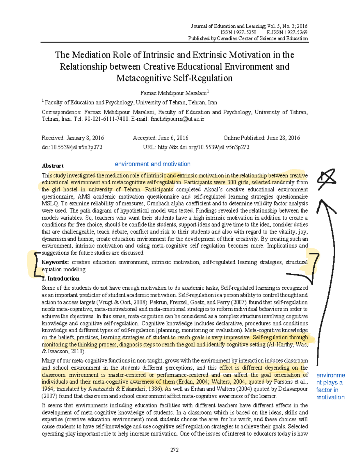 The Mediation Role of Motivation in Creative Educational Environments ...