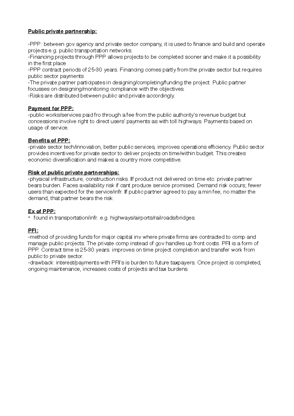 PPP - Public Private Partnership Notes for Financing Projects - Studocu