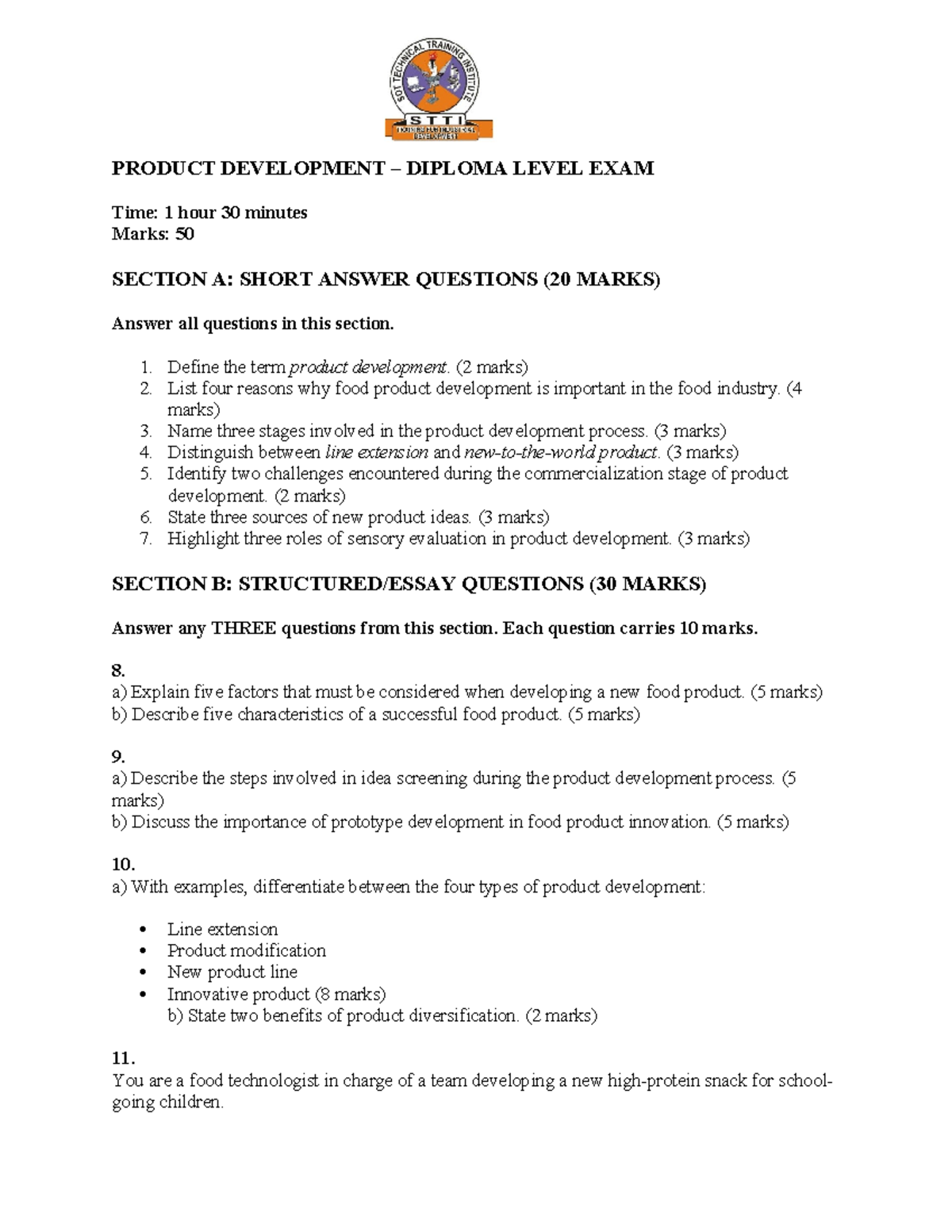 PRODUCT DEVELOPMENT DIPLOMA LEVEL EXAM: KEY CONCEPTS & QUESTIONS - Studocu