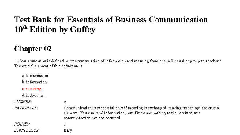 Test Bank for Essentials of Business Communication 10th Ed. Guffey ...