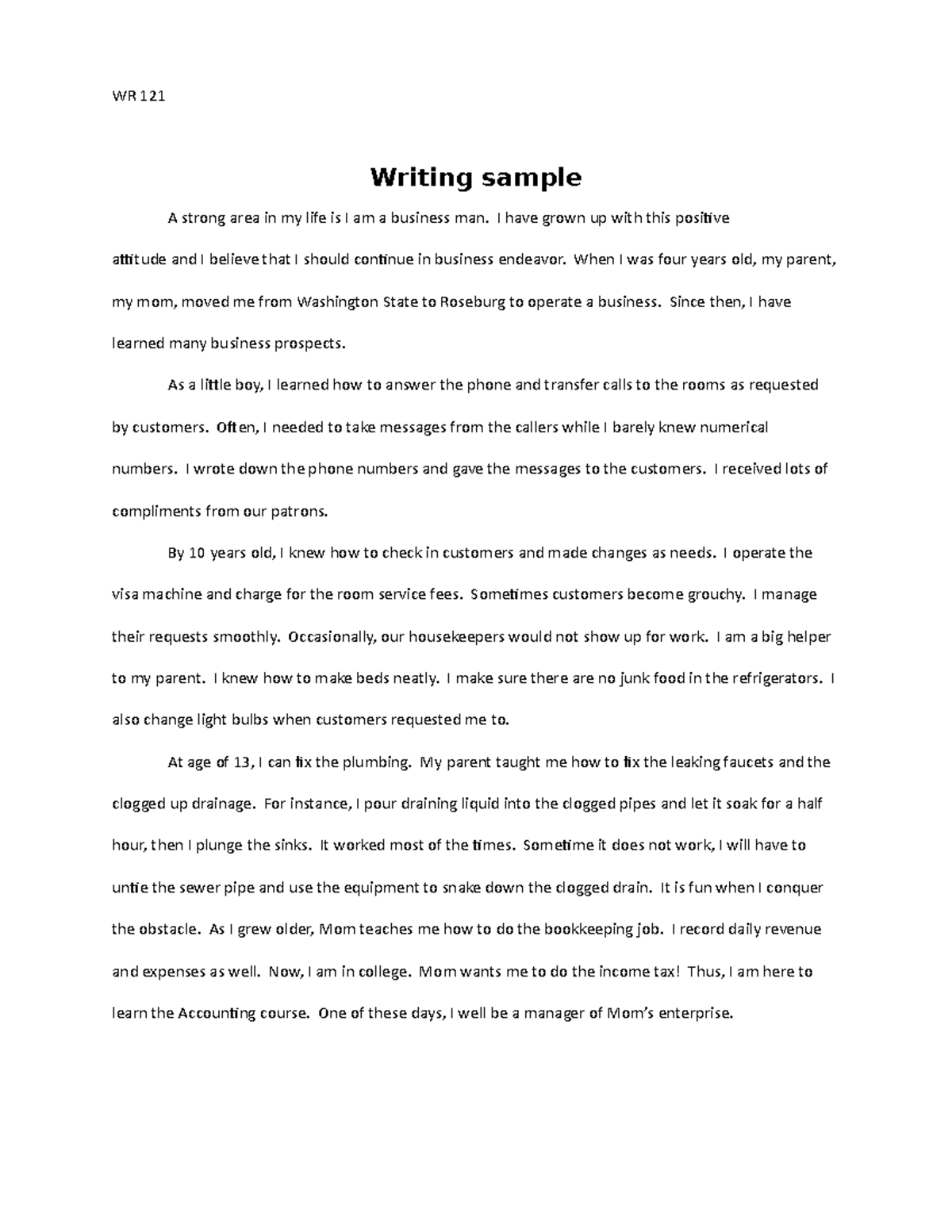 WR 121 - Writing Sample: Guide for Future Business Students - Studocu