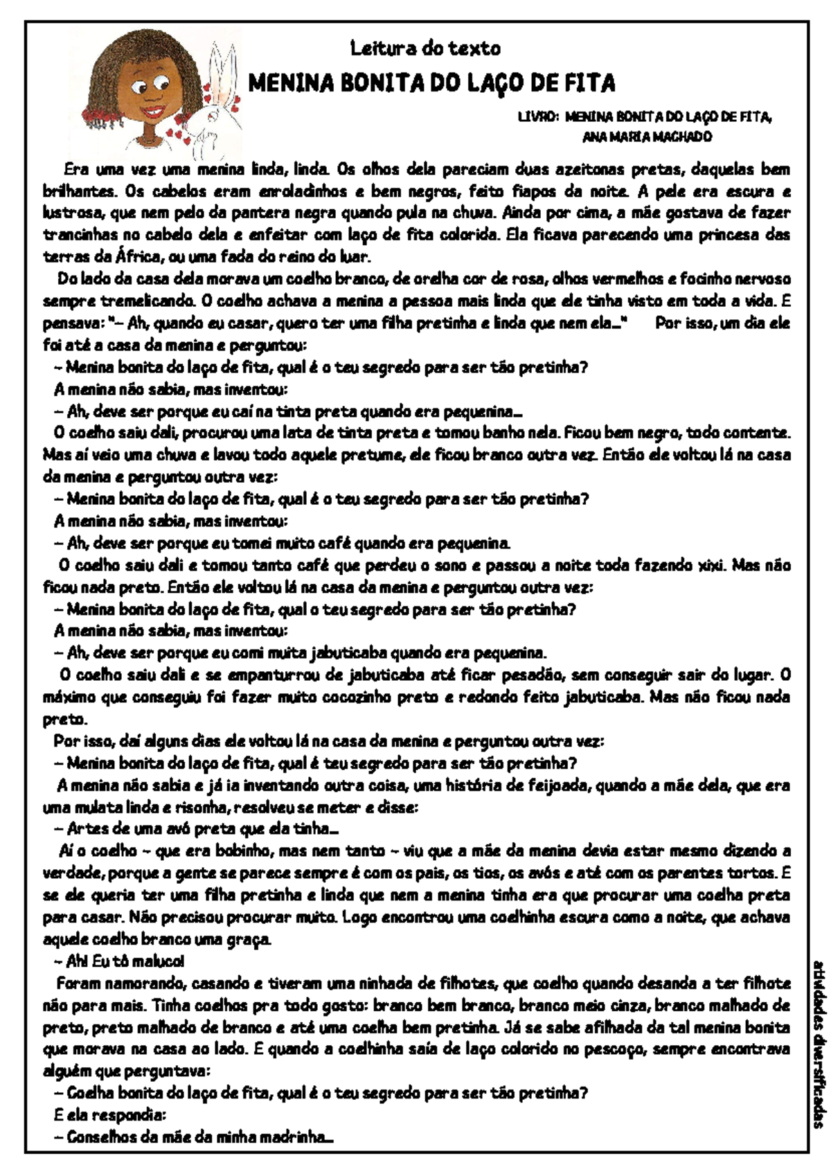 Menina Bonita do Laço de Fita - Atividades e Interpretação de Texto ...