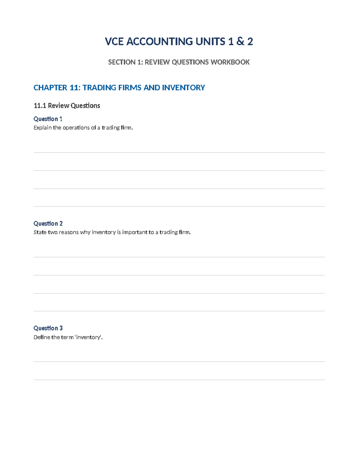 VCE Accounting Units 1 & 2: Review Questions on Trading Firms ...