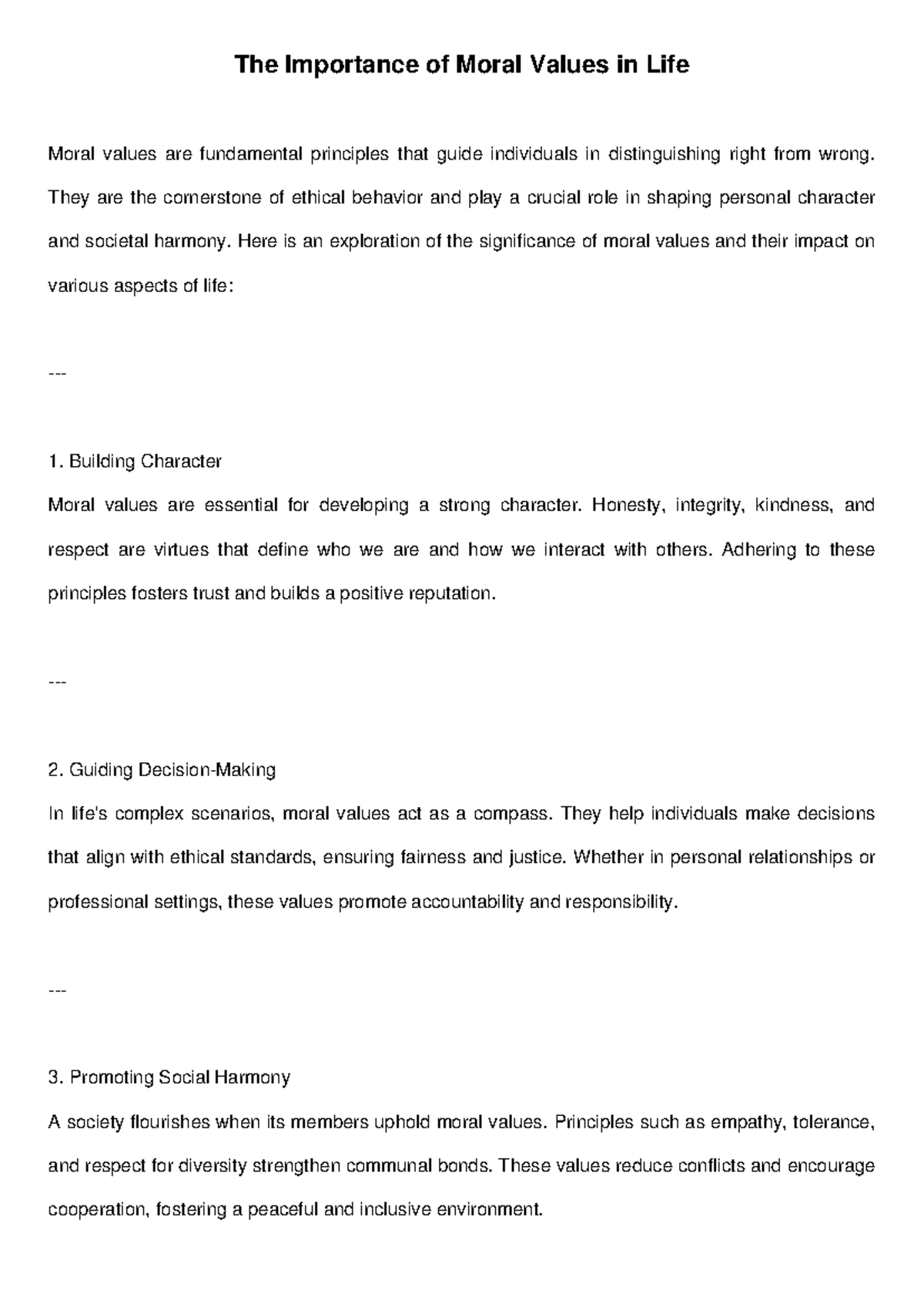 Moral Values Report - The Importance of Moral Values in Life Moral ...