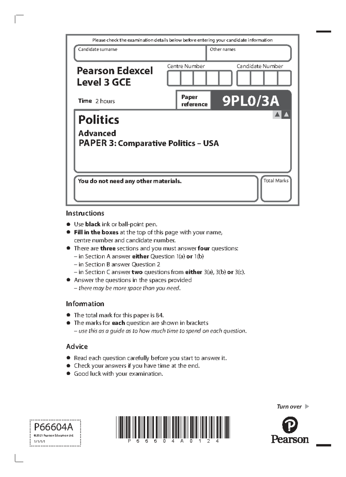 9PL0 3A que 20211013 - Essay questions - P66604A0124 Turn over Pearson ...
