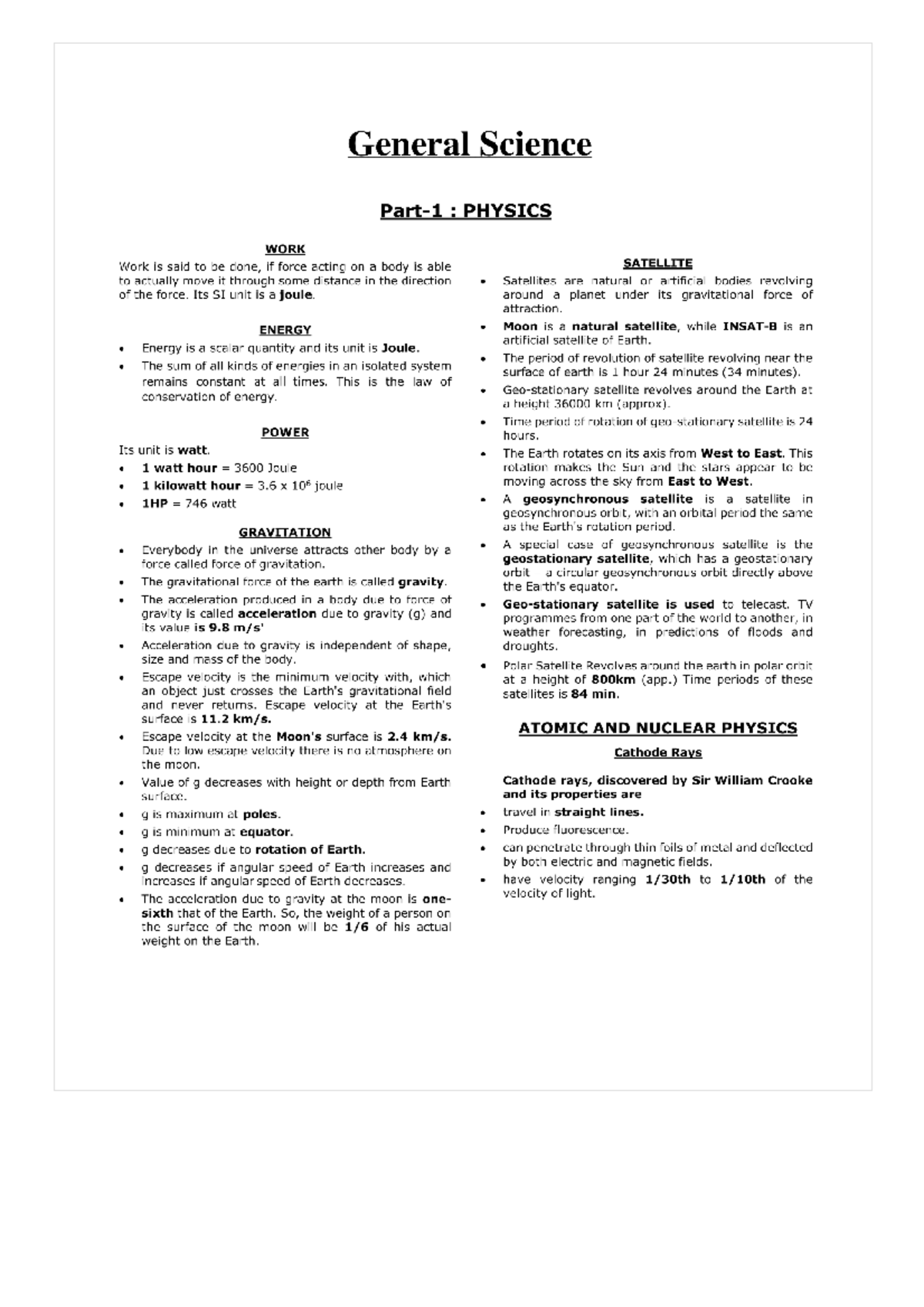 General Science.CGL - Good - General Science PHYSICS WORK Work is said ...