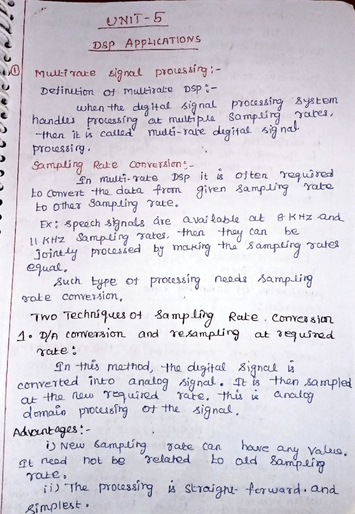 DSP UNIT 5 - Multirate Signal Processing & Applications Notes - Studocu