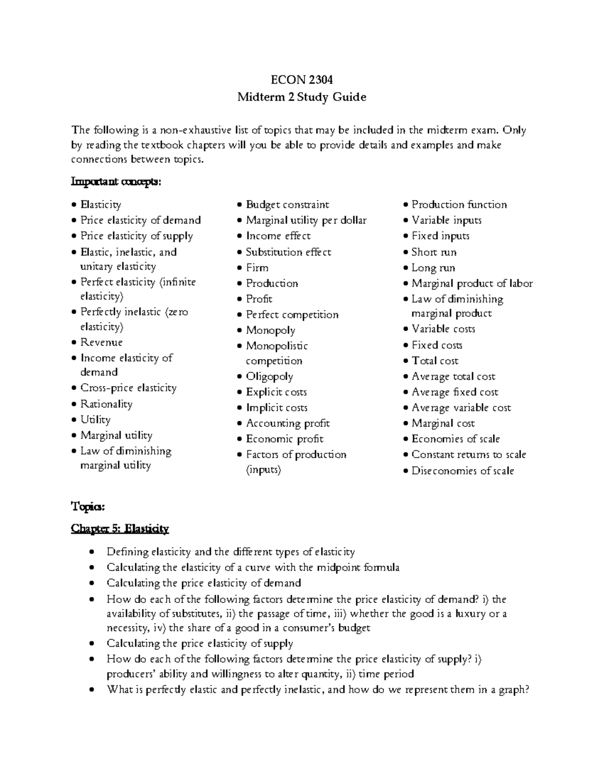 ECON 2304 Midterm 2 Study Guide - Studocu