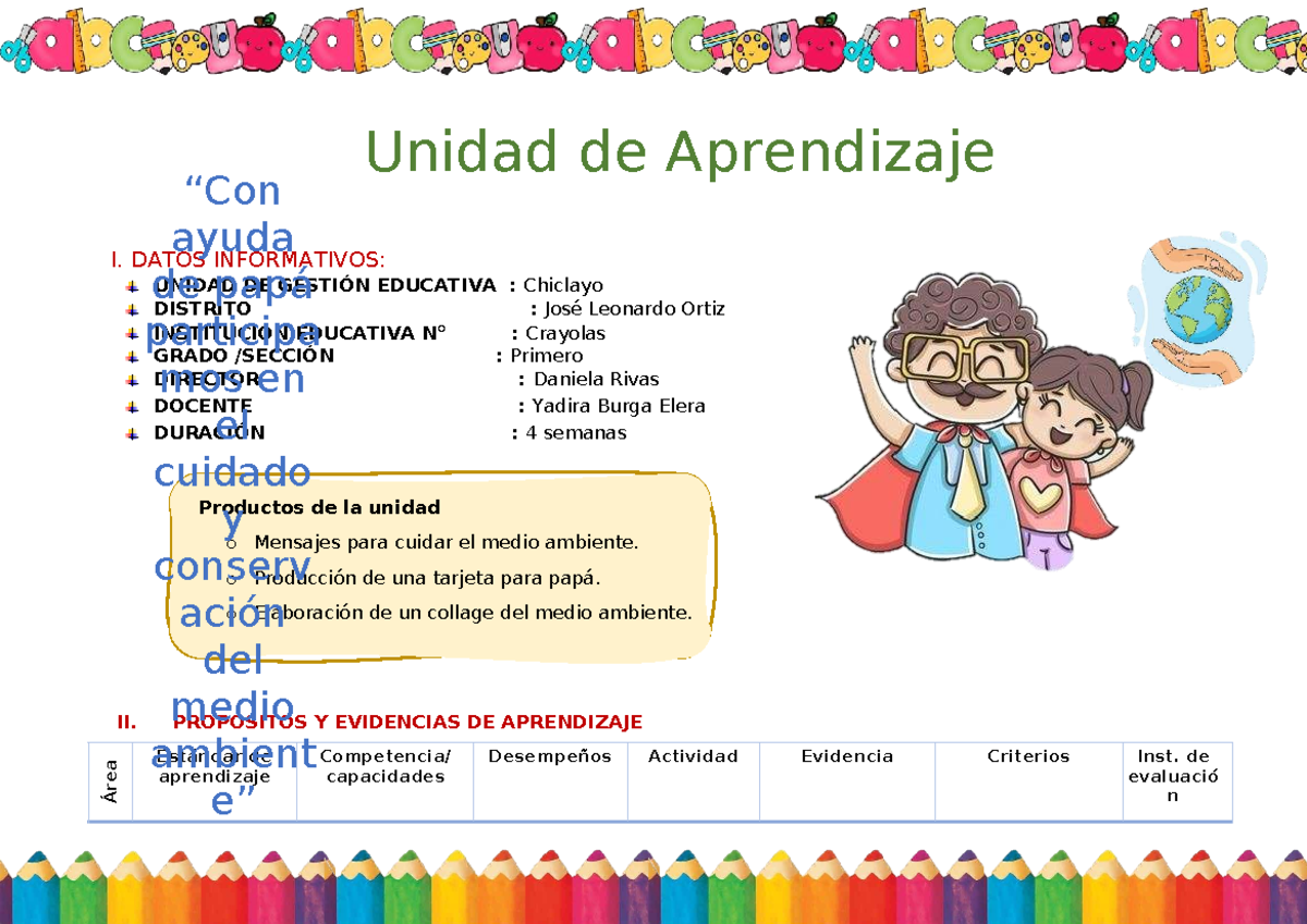 1° Grado Unidad de Aprendizaje 3: Cuidado del Medio Ambiente 2025 - Studocu