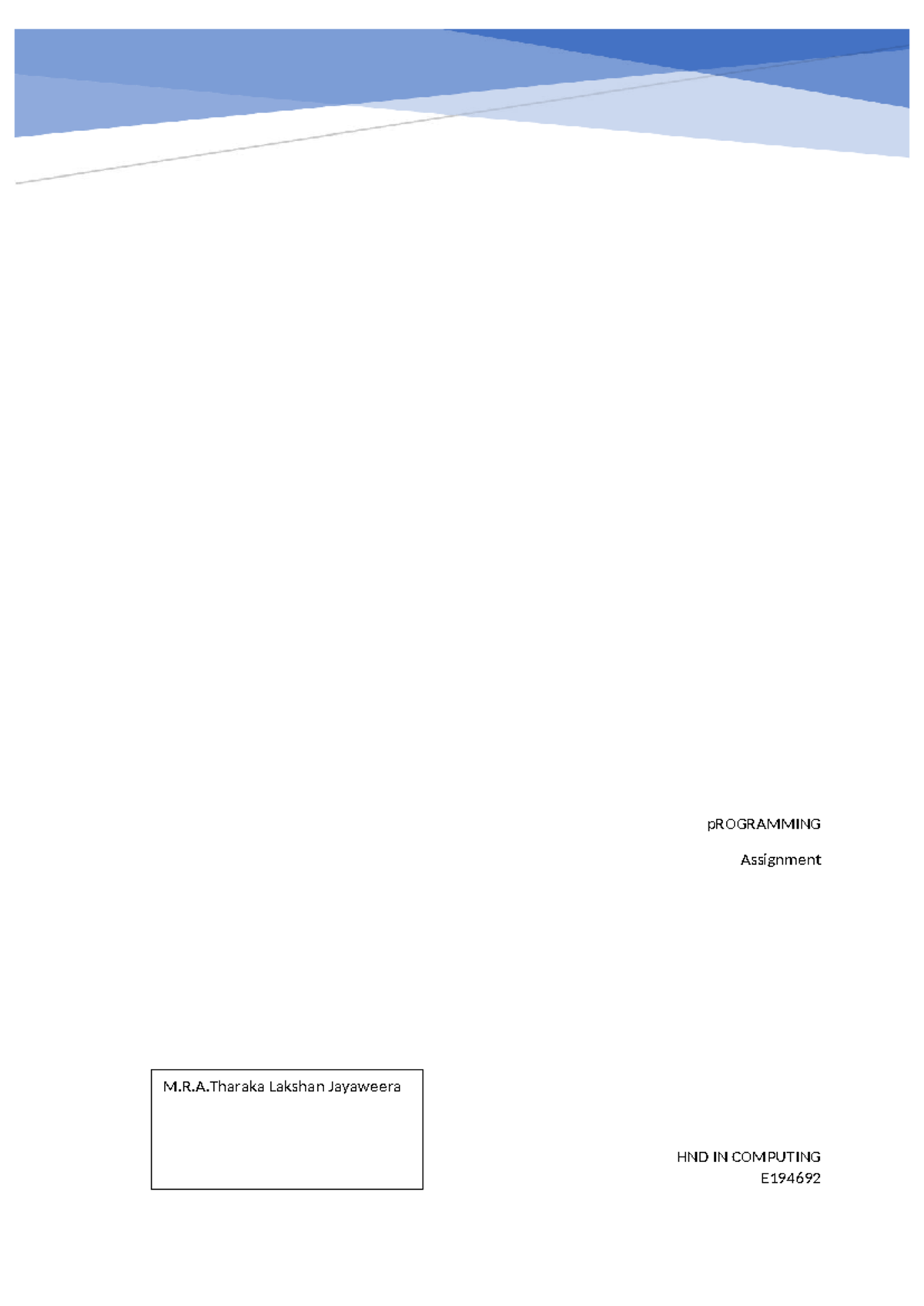 Programming Assignment: GUI System Development for HND in Computing ...