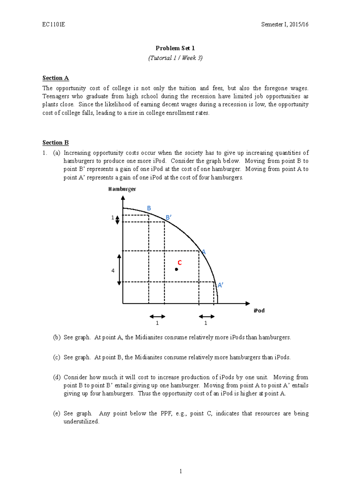 EC1101E Problem Set 1 - Detailed Solutions and Analysis - Studocu