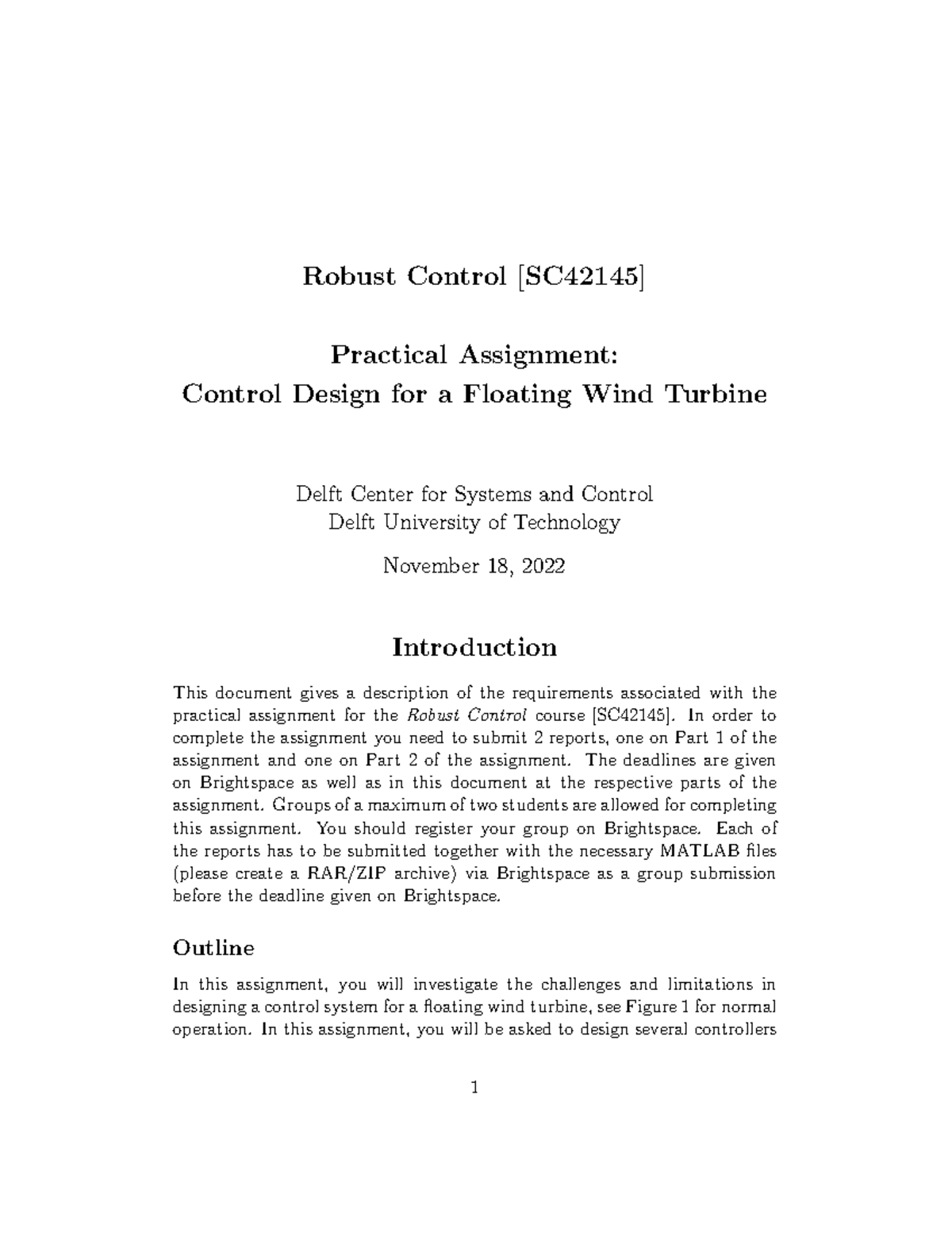 Robust Control Design for Floating Wind Turbine [SC42145] - Studeersnel
