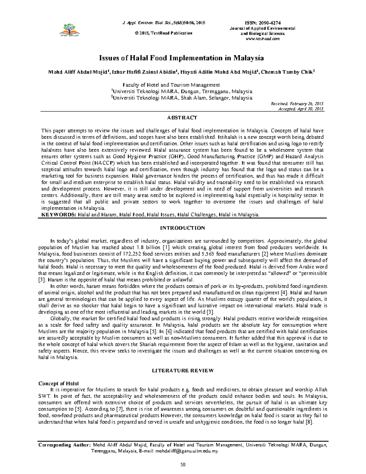 Issues and Challenges in Halal Food Implementation in Malaysia (HMT ...