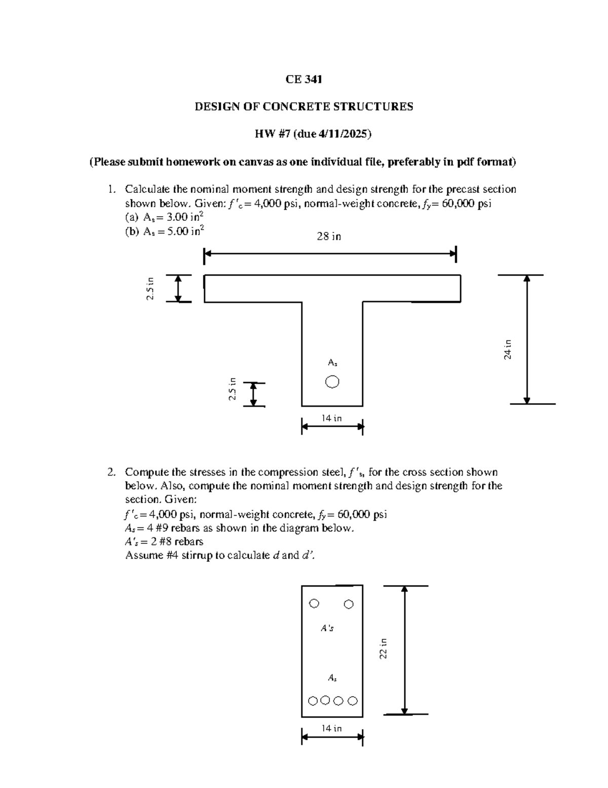 CE 341 HW Example: Design of Concrete Structures - Studocu