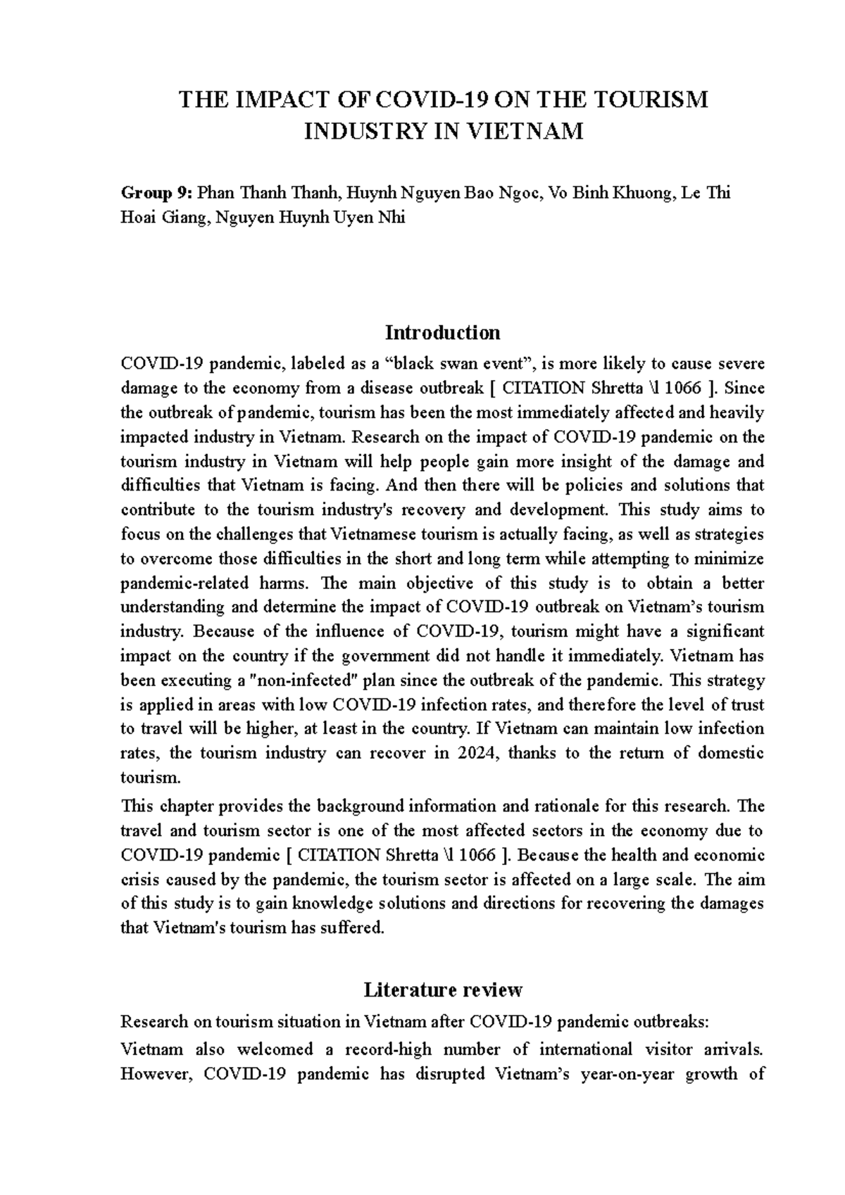 THE Impact OF Covid 19 ON Tourism Industry IN Vietnam 1 - phương pháp ...