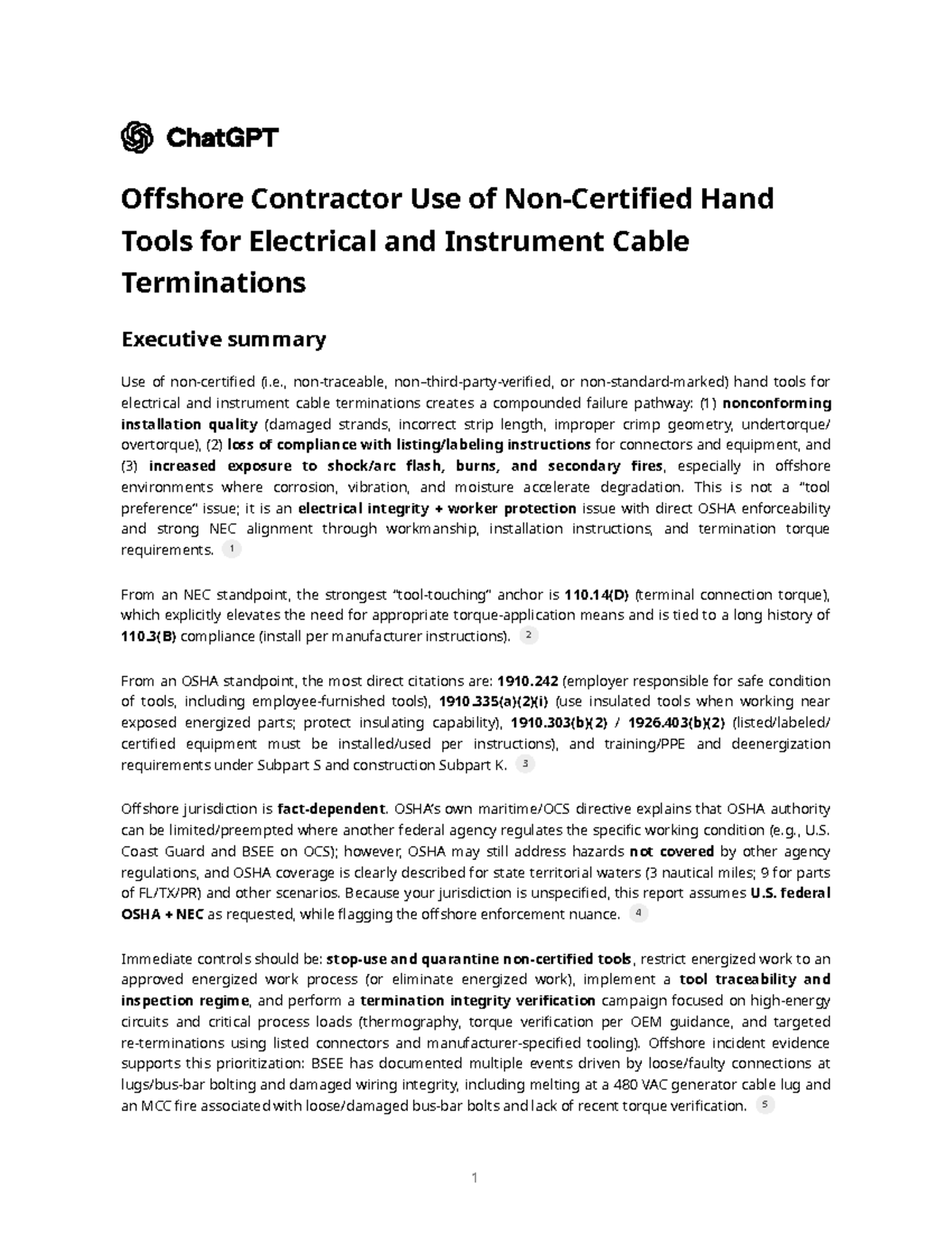 Offshore Contractor Use of Non-Certified Hand Tools for Electrical ...