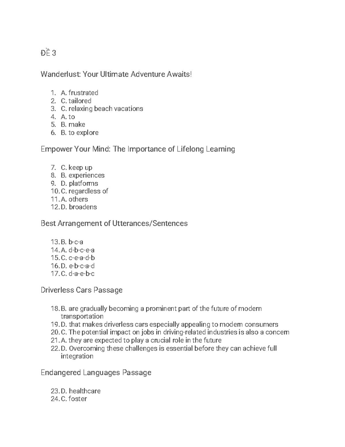 ĐỀ 3 & 4: Comprehensive Review of Key Topics and Concepts - Studocu
