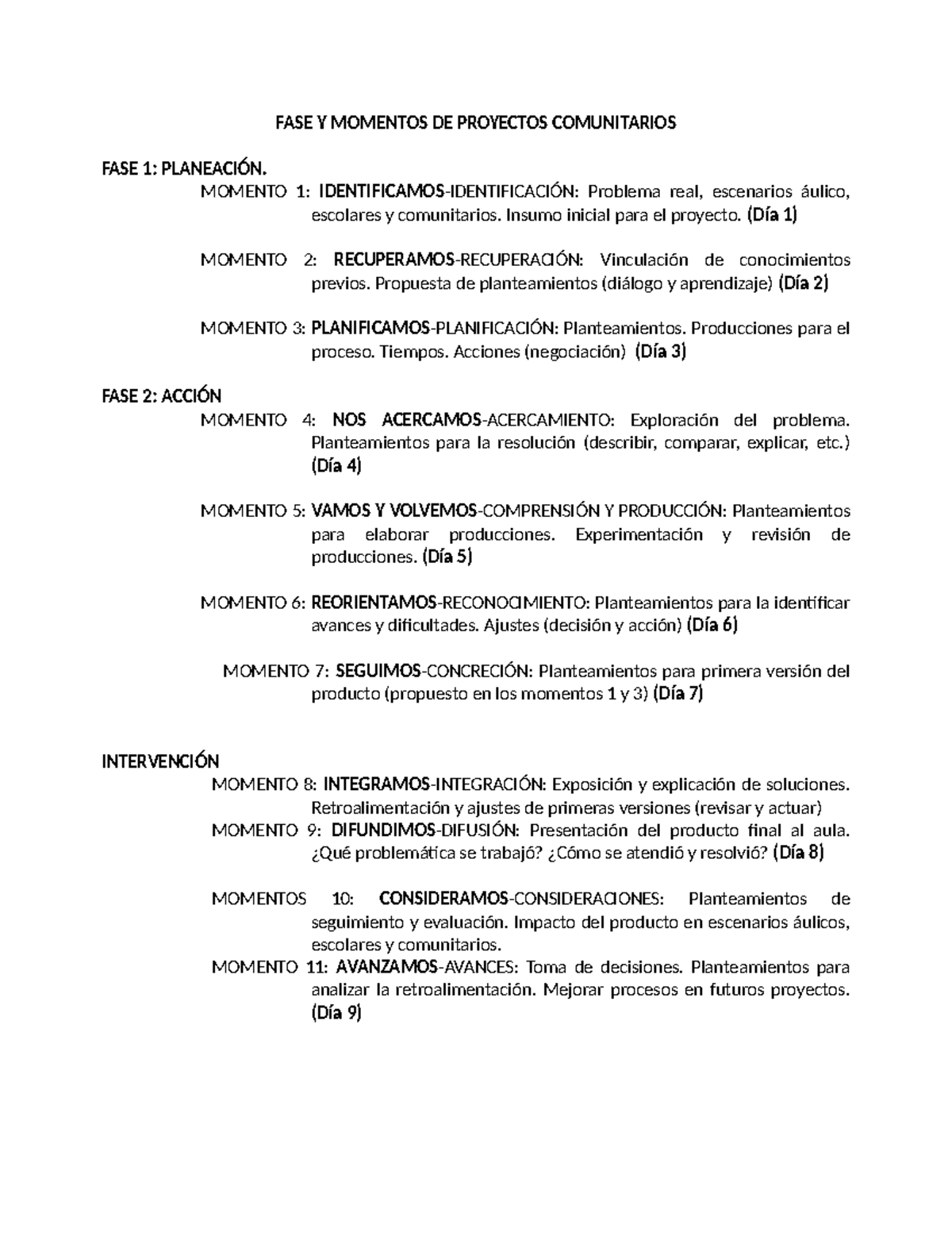FASE Y MOMENTOS EN PROYECTOS COMUNITARIOS: Guía de Planificación y ...
