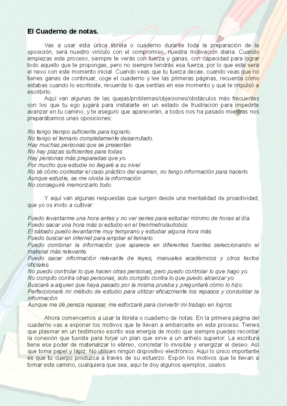 Cuaderno de Notas para la Preparación de Oposiciones - Studocu