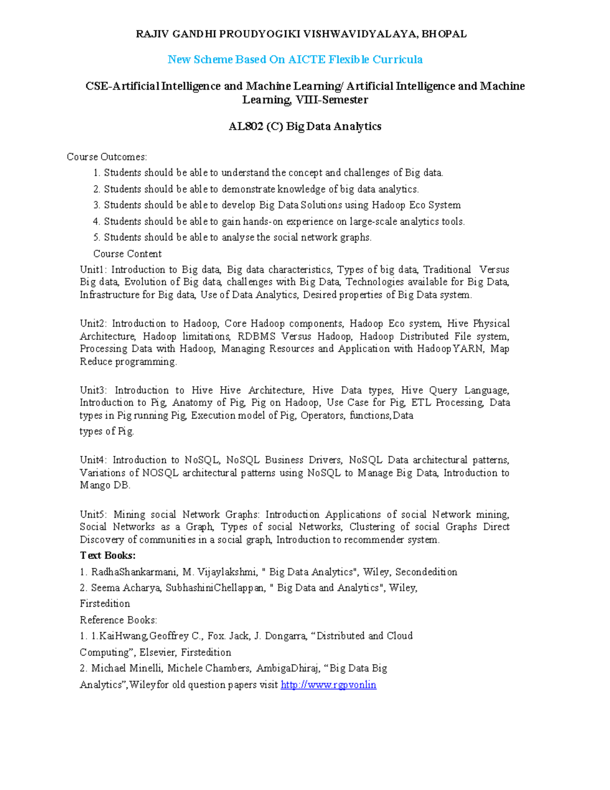 AL802: Big Data Analytics Course Overview and Outcomes - Studocu