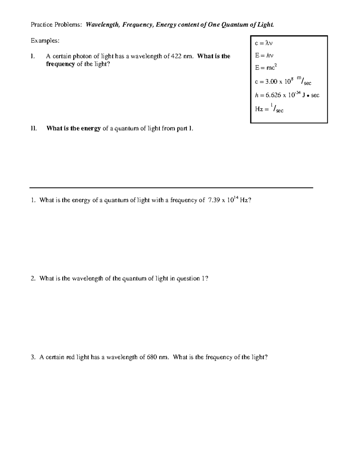 Practice Problems: Wavelength, Frequency, Energy (PHYS 101) - Studocu