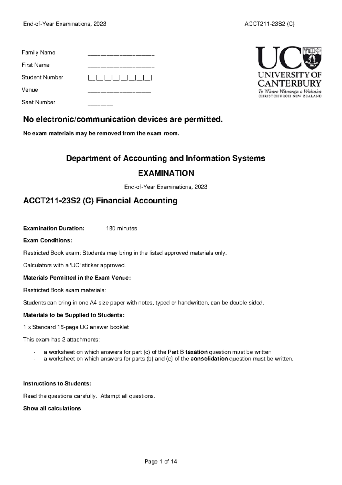 ACCT211 Final Exam 2023: Financial Accounting Guidelines and ...