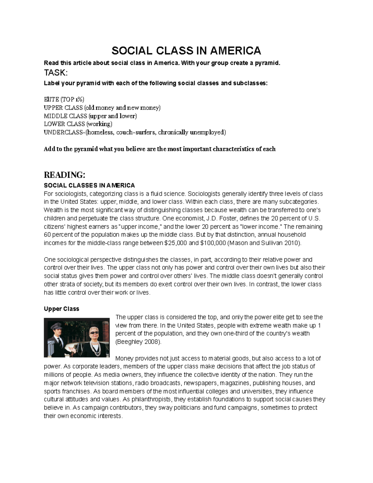 Social Classes IN America - SOCIAL CLASS IN AMERICA Read this article ...