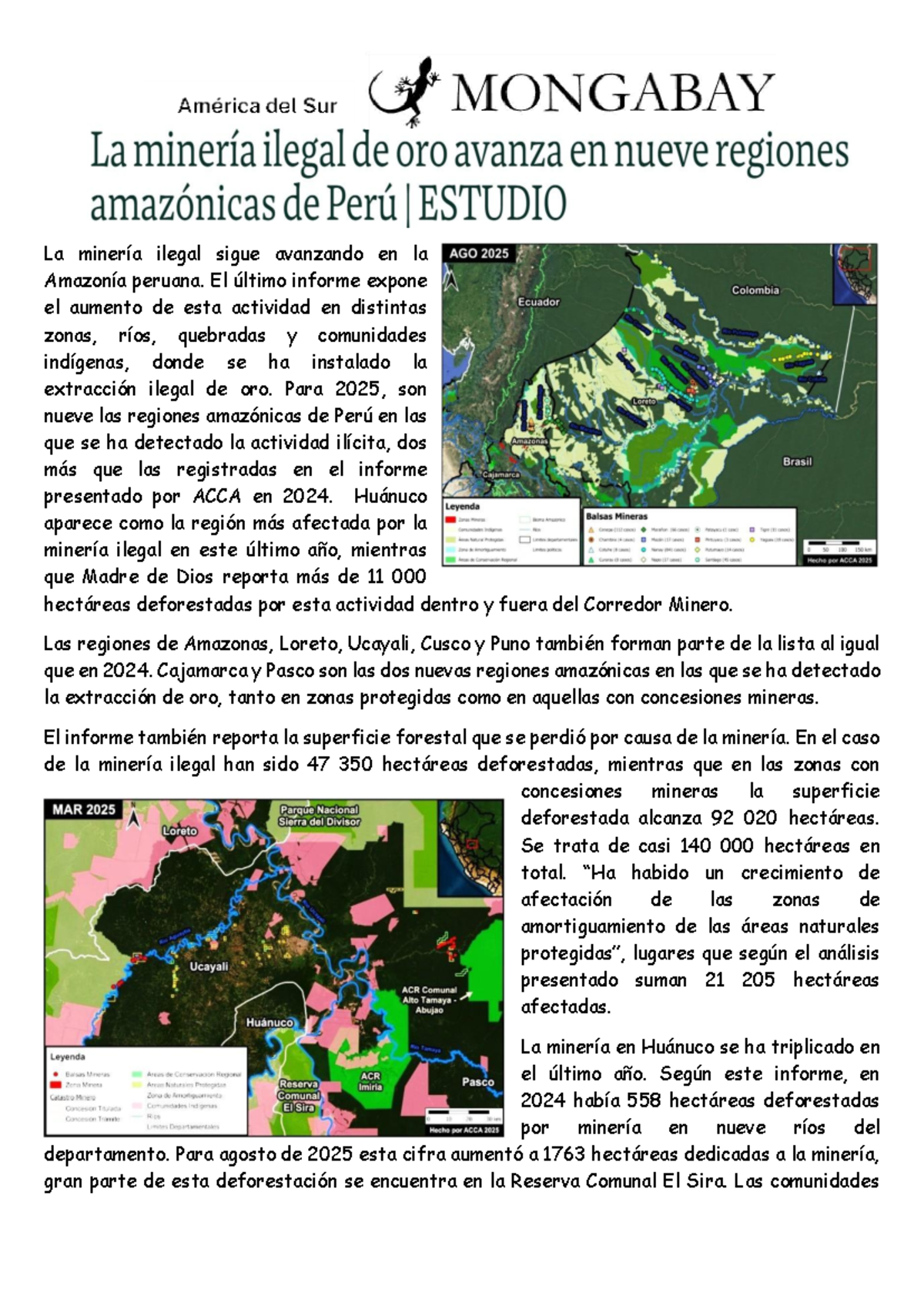 Informe sobre la Minería Ilegal en la Amazonía Peruana 2025 - Studocu