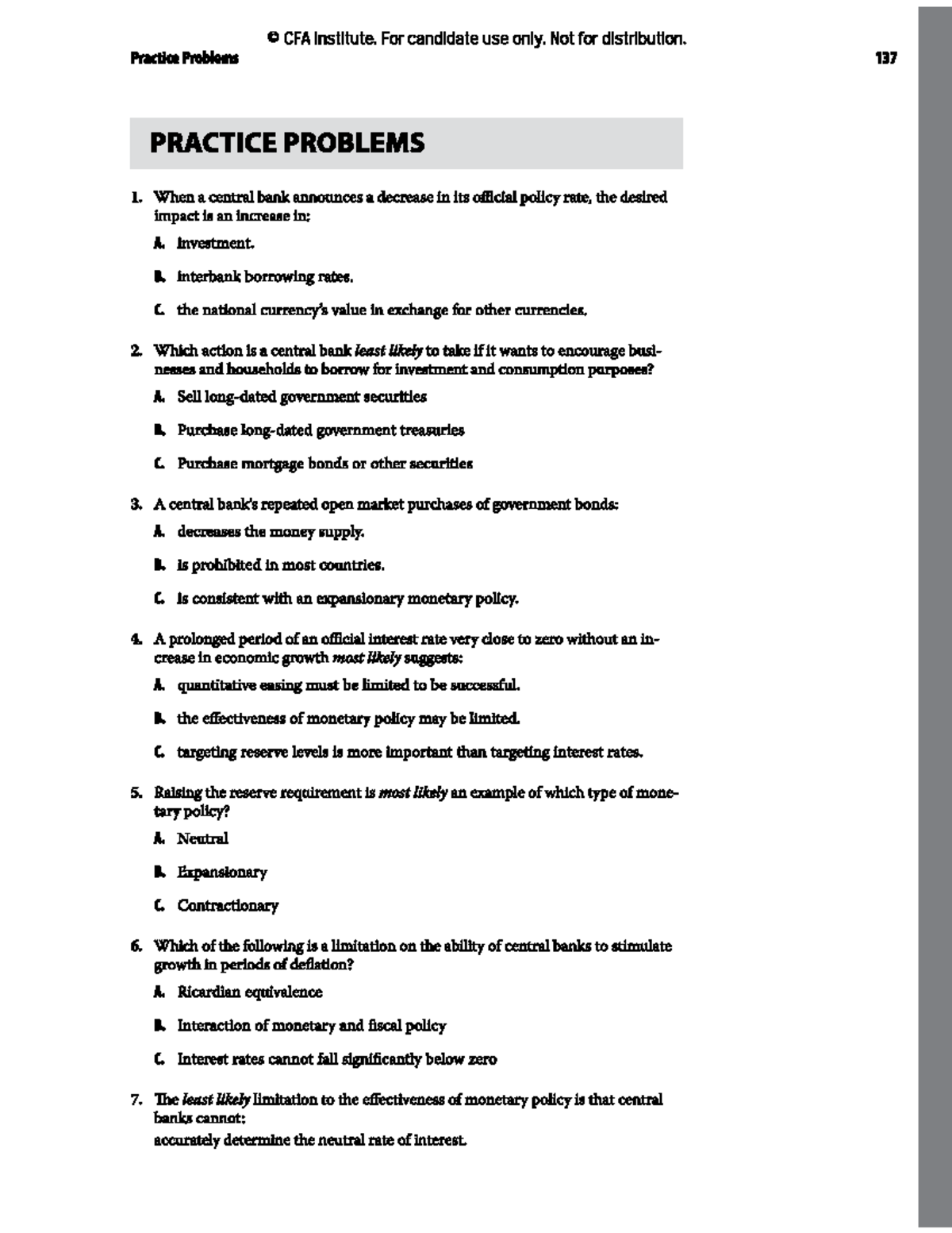 Econ Monetary Policy Q - CFA Practice Problems and Solutions - Studocu