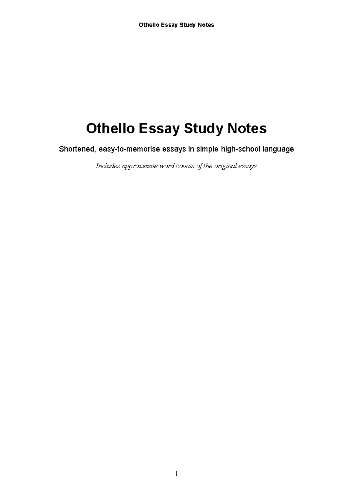 Othello Essay Study Notes (ENG 101): Analysis of Iago, Desdemona, and ...