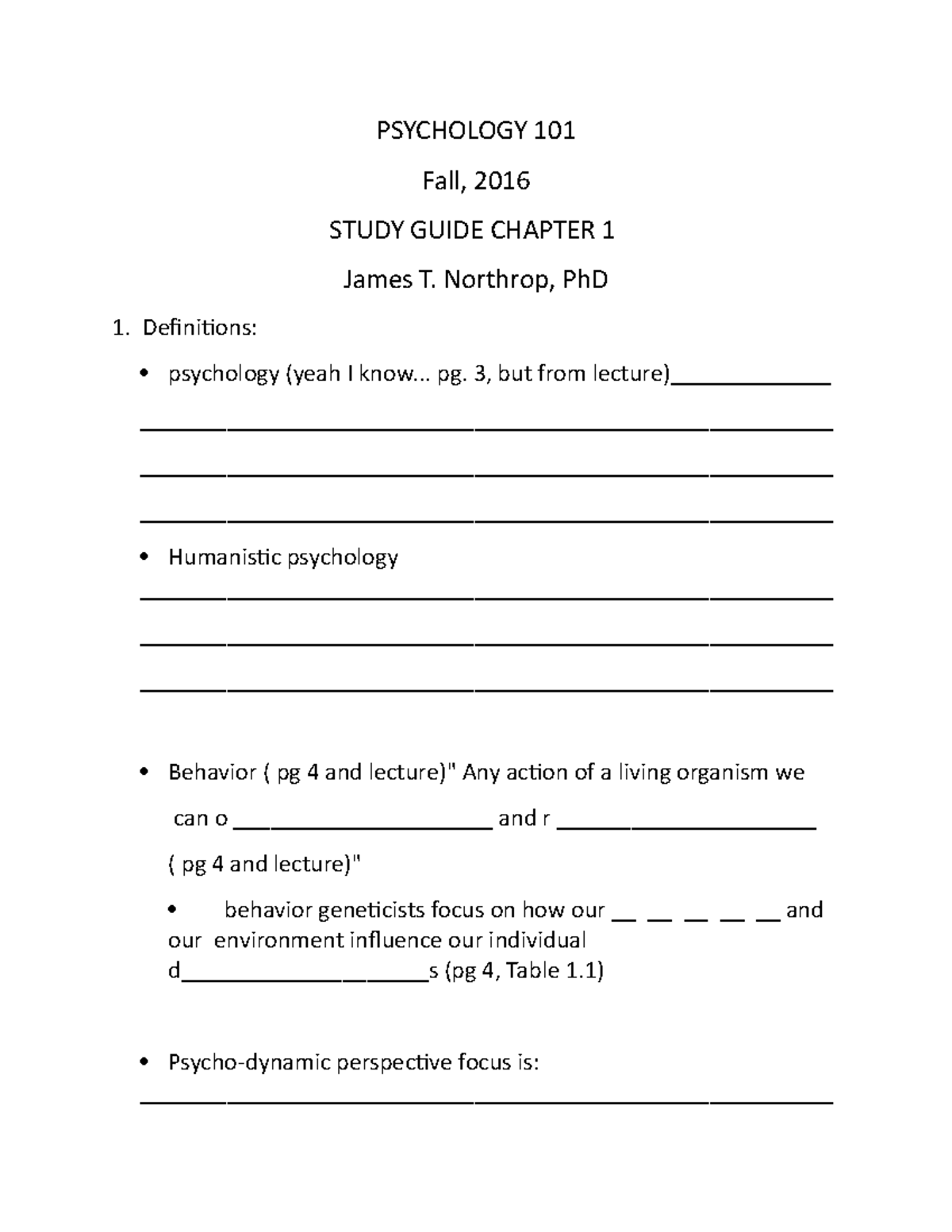PSY 101 Study Guide: Key Concepts from Chapter 1 Insights - Studocu