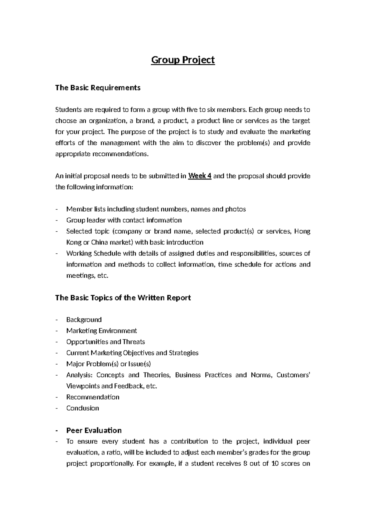 Group Project Guidelines (MKT 101): Basic Requirements & Structure ...