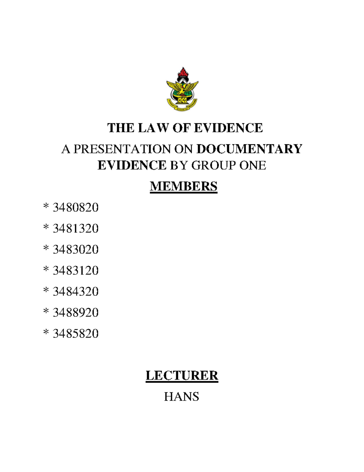 G1: Presentation on Documentary Evidence in Law - Studocu