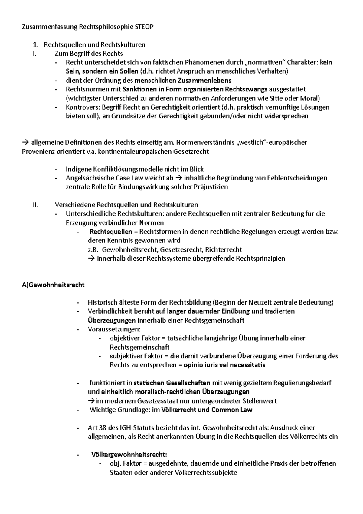 Zusammenfassung zur Rechtsphilosophie (STEOP) und ihren Quellen - Studocu
