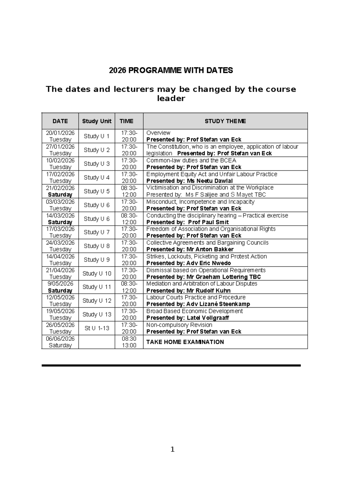 2026 Labor Law Schedule & Important Dates - Studocu