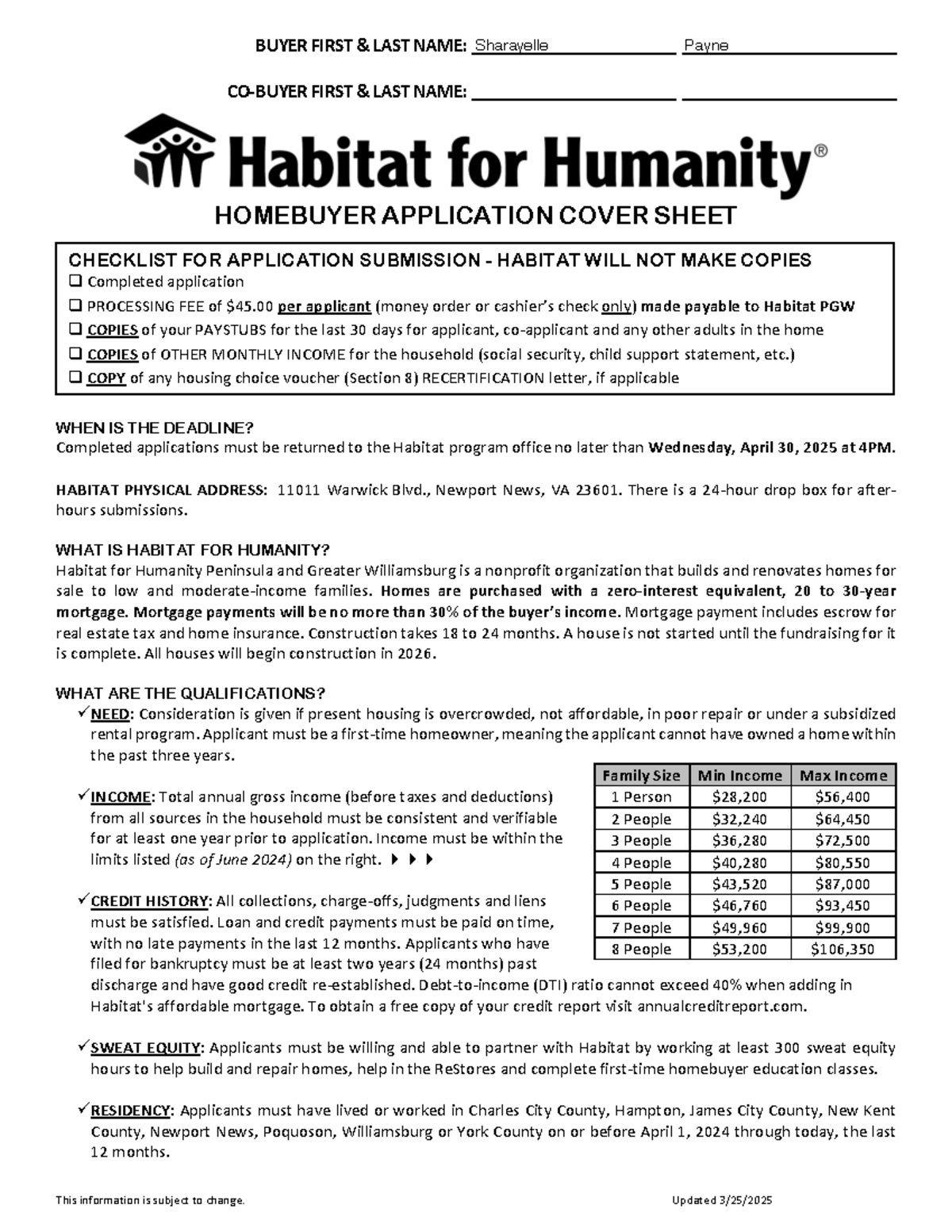 Habitat for Humanity Homebuyer Application Checklist (Coursework) - Studocu
