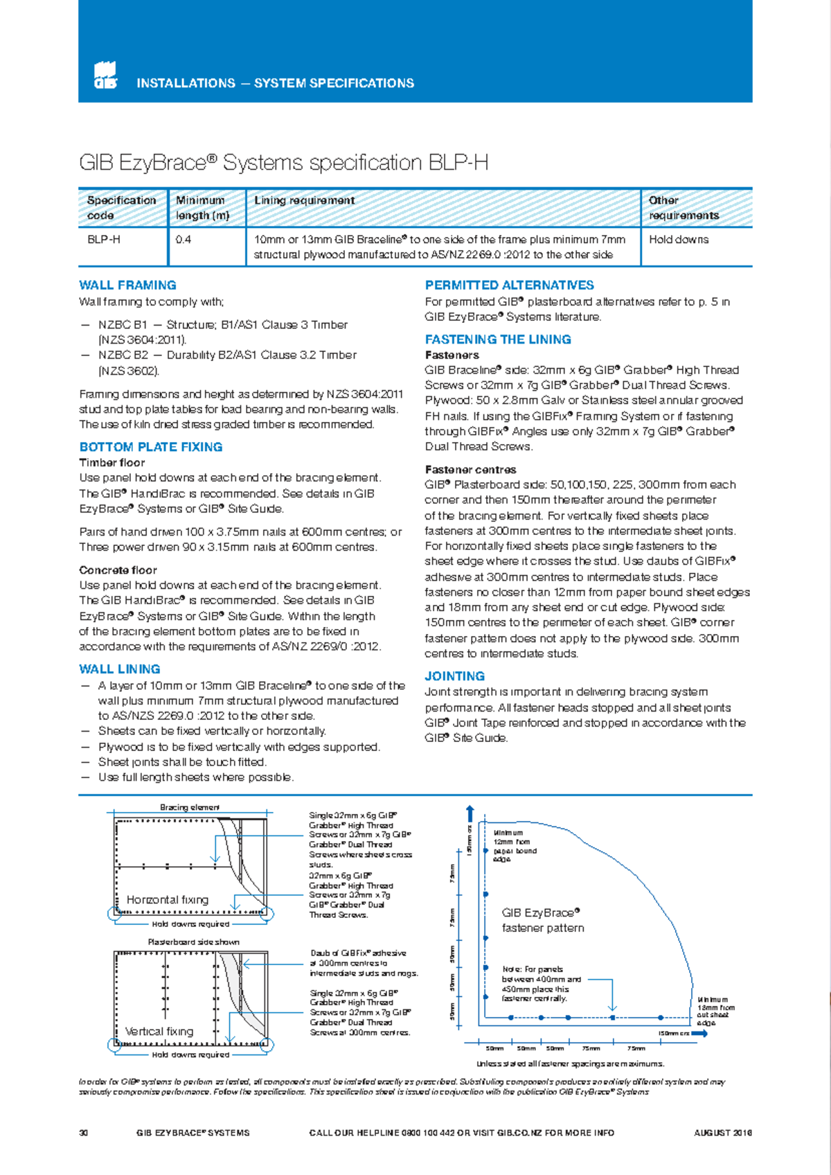 GIB-Ezy Brace System Specifications BLP-H: Installation Guidelines ...