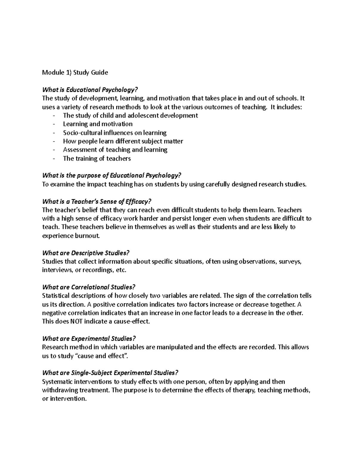Module 1 - Educational Psychology Study Guide (Final) - Studocu