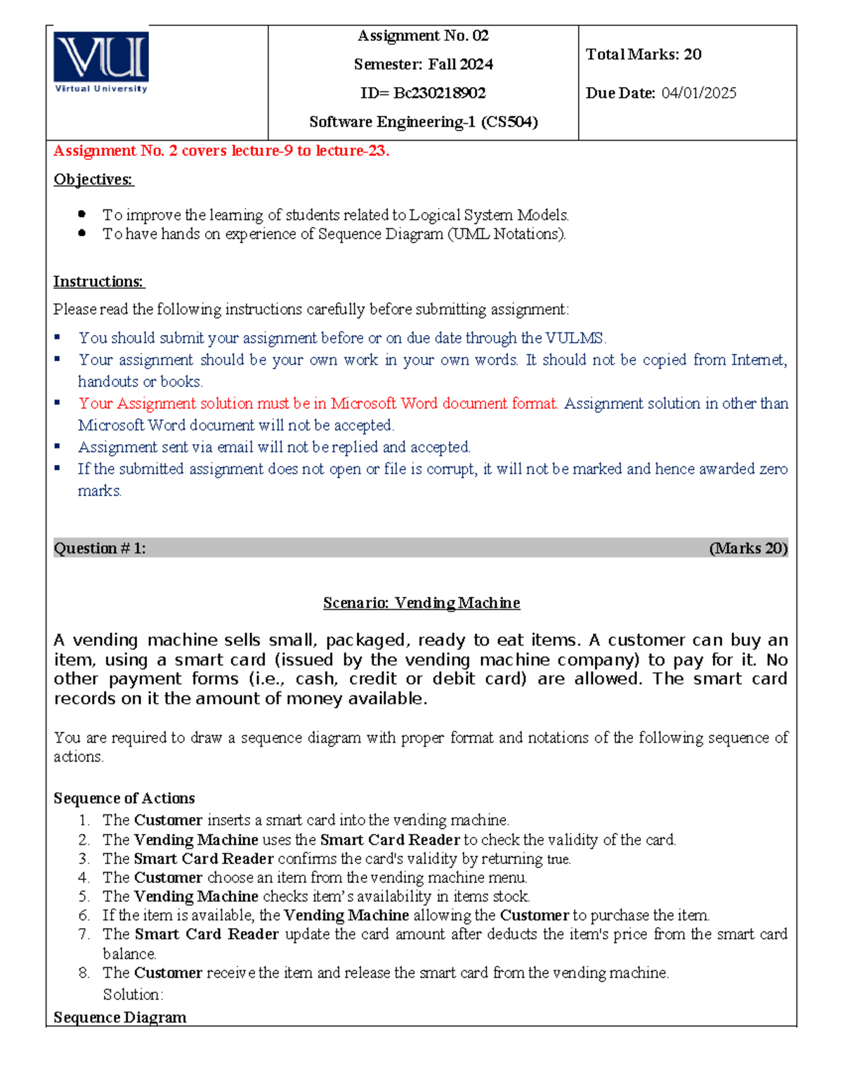 Upload 504 now - Good - Assignment No. 02 Semester: Fall 2024 ID= Bc ...